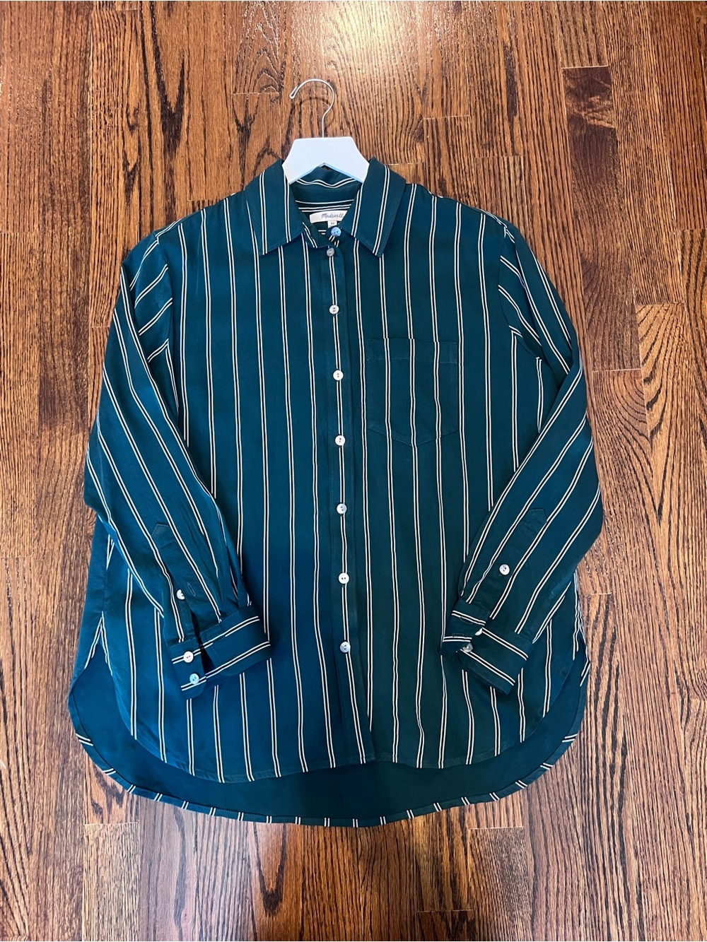 Women’s Olive green  with black Striped Button-Up Shirt